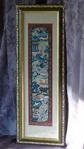 ANTICHI SIMBOLI CINESI PUNTO PROIBITO RICAMO SETA, FIORI, INCORNICIATI - Foto 1 di 9