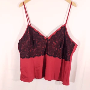 Gilligan & O'Malley Women's Size XXL Camisole Tank Top Red Black Lace Adj. Strap - Picture 1 of 7