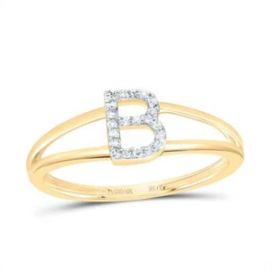 10k Yellow Gold Genuine Diamond Women Block Letter B Initial Split Ring 1/20 CT - Picture 1 of 1