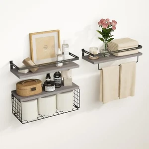 Fixwal 3+1 Tier 15.7" Wall Bathroom Shelves-Metal Frame, Basket, Towel Bar, Rack - Picture 1 of 15