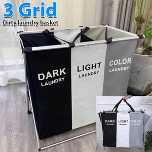 3 Section Laundry Bag Basket Divided Dirty Washing Clothes Storage Hamper US - Picture 1 of 17