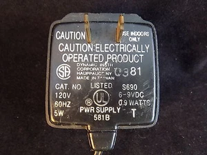 Variable POWER SUPPLY ADAPTER TRANSFORMER Dynamic 581B 120 VAC to 6-9 VDC TESTED - Picture 1 of 6