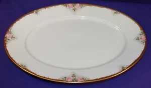 ROSENTHAL HAND PAINTED CHINA SERVING PLATTER PINK ROSES HEAVY GOLD GILT TRIM - Picture 1 of 5