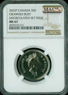 2003 P CANADA CROWNED 50 CENTS NGC MS67 PQ MAC FINEST GRADE SPOTLESS . - Image 1 of 2