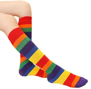 Girls Boy Kid Children Colorful Striped Rainbow warm Leg Long Cotton socks 5-10Y - Picture 1 of 10