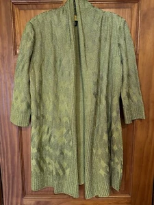Cardigan lungo aperto maglia rayon lana St. John taglia P verde lucido metallizzato - Foto 1 di 13