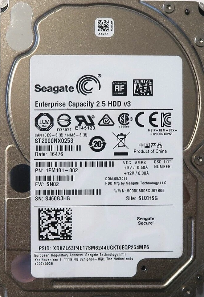 Seagate ST2000NX0253 1FM101-002 SN02 (S460) SUZHSG China 2TB 2.5" Sata 05/2016 - Image 1 of 1