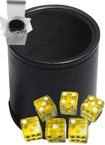 (6) 16 mm Transparent Gelb Würfel + PU Leder Schwarz Filz Gefüttert Tasse Geschenk Verpackt - Bild 1 von 5