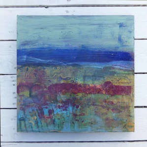 Original Painting OOAK Mixed Media Abstract Landscape on Board 34cm x 34cm - Picture 1 of 7