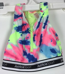 Justice Sport Girls XS 5/6 Multicolor Zip Front Pink Swim Top - Picture 1 of 5