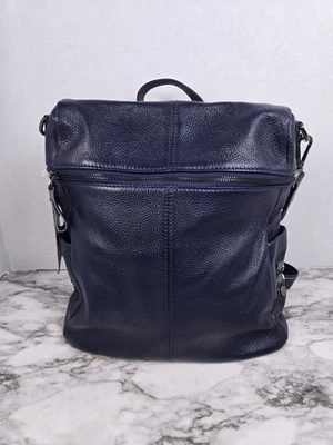 S-Zone - Navy Blue Pebbled Genuine Leather Women's Backpack - NWT - Image 1 of 4