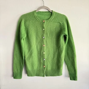 Vintage 60er 70er Shetland Wolle grün Strickjacke Pullover Blumen Knöpfe Brady Bündel - Bild 1 von 11