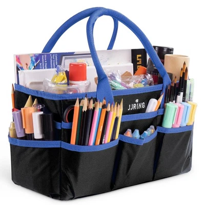 Craft and Art Organizer Tote Bag - 600D Blue Nylon Fabric Art Caddy with Pock... - Image 1 of 4