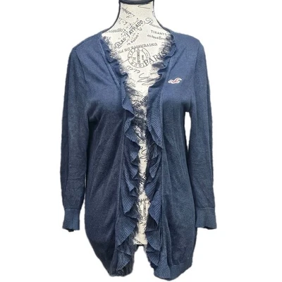 Cárdigan Suéter Vintage Hollister Volantes Juniors L Azul Logo Suave Niña Y2K Años 90 Foto 1 de 4