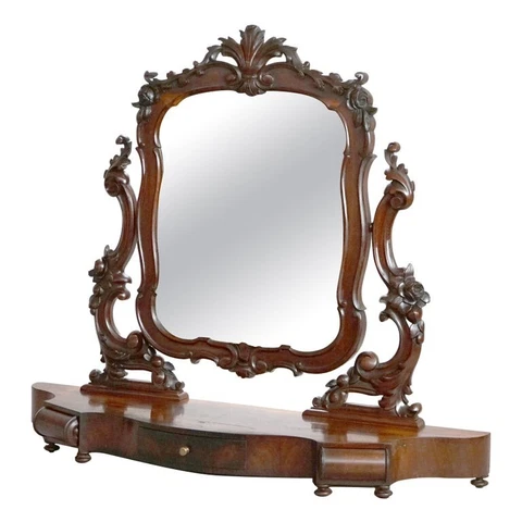 Antique Victorian Rococo Flame Mahogany Shaving Mirror circa 1890 Cover