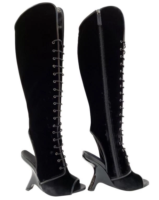 36.5/6.5❤️$2000 TOM FORD Velvet LEATHER OVER KNEE High Heels Wedge BOOTS - Image 1 of 4
