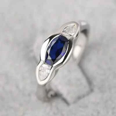 Anillo de zafiro azul forma ovalada, anillo de plata de ley 925, anillo de diseño único Foto 1 de 3