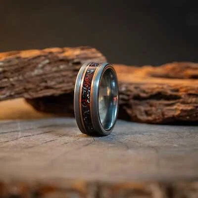 Dinosaur Bone & Meteorite Men's Silver Tungsten Carbide Ring Mens Wedding Band - Image 1 of 4