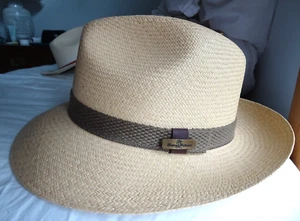 TOMMY BAHAMA -YELLOW/BEIGE REAL STRAW FEDORA HAT-SIZE LARGE/XL-ADJUSTABLE-NEW - Picture 1 of 14