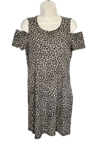 Michael Michael Kors Mini Abito Donna Medio Nero Marrone Leopardato Spalla Fredda NUOVO