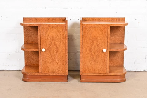 French Art Deco Burl Wood Nightstands in the Manner of Maison Dominique, 1930s Cover