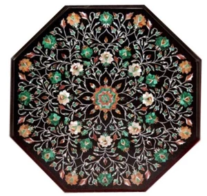 22" Mármol Negro Centro/Comedor de Mesa Incrustación Pietradura Trabajo Decor - Imagen 1 de 1