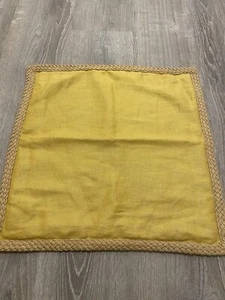 Pottery Barn Yellow Linen Braided Jute Trim Throw Accent Pillow Cover 20x20 - Picture 1 of 11