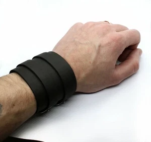 Thunder - men wrist support wide leather wristband double buckled bondage style - Picture 1 of 5