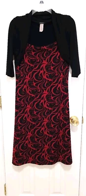 Vestido Largo Y2K Maurices ELASTIZADO Línea A Grande Rojo Negro Cárdigan FAUX Manga 3/4 Foto 1 de 4