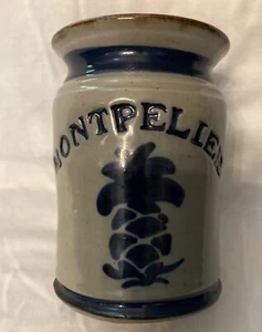 Salt Glazed Pottery Crock Blue Cobalt W/ Montpelier Written On It ,Handmade 4.5” - Picture 1 of 1