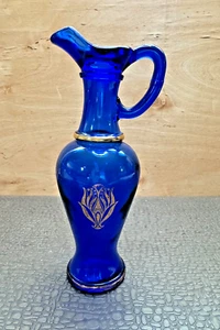 Avon Cobalt Blue Gilt Bath Oil Greek Jug Style Bottle Vase Gold Trim - Picture 1 of 7