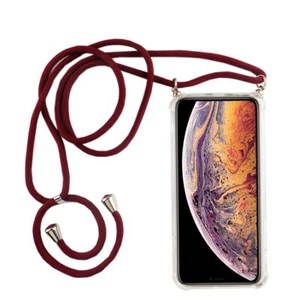 Apple iPhone X Łańcuszek na telefon komórkowy Etui z paskiem Case do zawieszenia ze sznurkiem Pokrowiec Czerwony - Zdjęcie 1 z 4