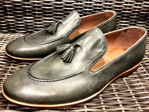 DESIGNER SLIPPER GRAU GRÜN MOKASSIN MOKASSINS HANDARBEIT LEDER HERRENSCHUHE 43 - Bild 1 von 6