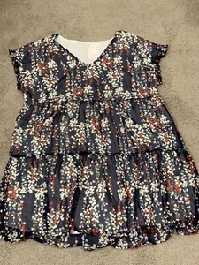 Soul Sparkle Boutique Chiffon Tiered Dress Womens size XL Short Blue Floral BOHO - Picture 1 of 18