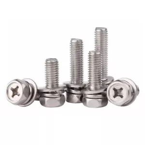M6 M8 M10 SEM Phillips Hex Head Screws Bolts Spring&Flat Washer A2 304 Stainless - Picture 1 of 8