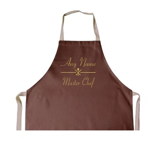 Personalised Master Chef Gold Name BROWN Cotton Apron, Birthday, Christmas - Picture 1 of 1