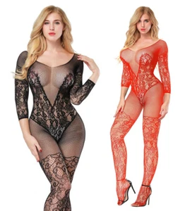 Sexy Damen Dessous Schritt offen transparent Body Strümpfe Strumpfhose Erotik Bodysuit - Bild 1 von 6