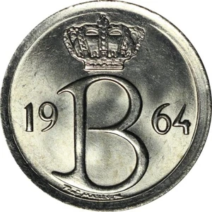 Belgium 1964 25 centimes crown obverse angel & bird reverse in archival holder - Picture 1 of 3