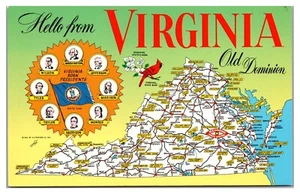 Virginia State Map 1964 Presidents Highways Cities Coal Mine VA Postcard Vtg D15 - Picture 1 of 2
