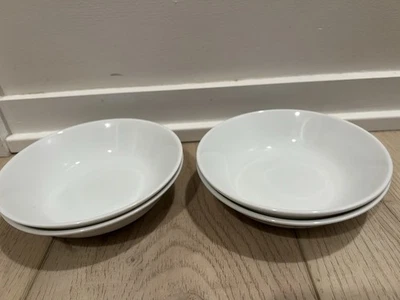 Set 4 Crate and Barrel Low White Porcelain Bowls 5.75" x 1.75" Berry Ice Cream - Image 1 of 2