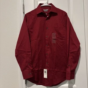 Van Heusen Fitted Lux Sateen Dress Shirt Men's Size M 14 1/2 32/33 Dark Red NWT - Picture 1 of 7