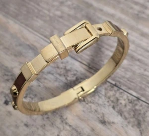 Michael Kors Buckle Bracelet Gold Tone Brown Leather 8" - Picture 1 of 6