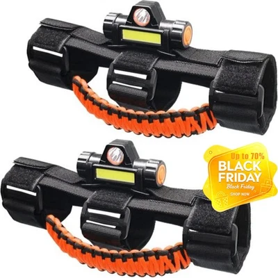  Orange Roll Bar Grip Grab Pull Handles w/Light For Jeep Wrangler TJ JK JL JT - Image 1 of 4