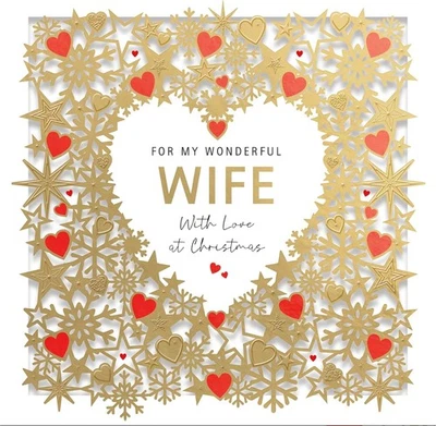 UK GREETINGS Wonderful Wife Love Hearts 3D Cut Out Luxury Christmas Card
