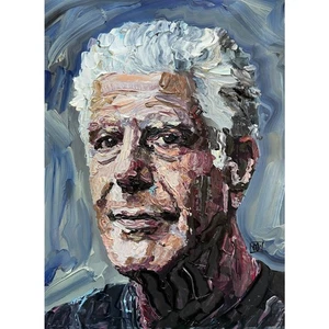 Original Abstract Anthony Bourdain Impasto Portrait Wall Art Painting 19" Chef - Picture 1 of 2