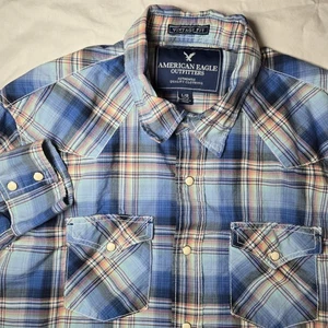 Camisa American Eagle Para Hombre Grande Vintage Ajuste Cuadros Perla A Presión Abotonada Western - Imagen 1 de 8