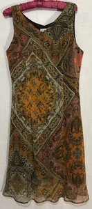 Kari New York Dress 10 VTG Brown Orange Paisley Silky Sleeveless Lined Sundress - Picture 1 of 5