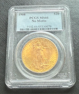 US 1908 Gold $20 20 Dollars PCGS MS66 Double Eagle Saint Gaudens No Motto - Image 1 of 2