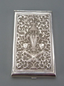 Ancien étui à cigarettes aux éléphants en argent massif, Asie, initiales R.L. - Picture 1 of 10