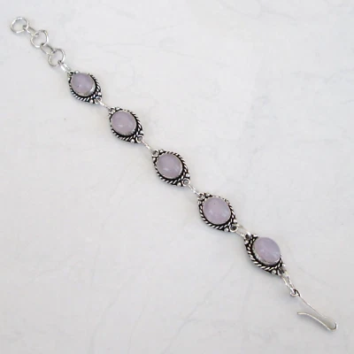 Subasta Joyería Cuarzo Rosa Piedra Chapado en Plata Pulsera Talla 8"/ajustable Foto 1 de 4